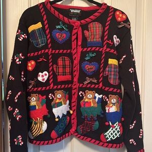 Studio Black Holiday Sweater with Festive Patterns “ ugly sweater”